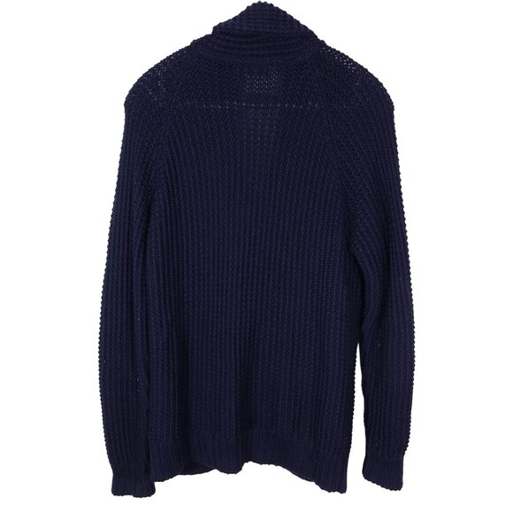 ZARA MAN Cable Shawl Collar Cardigan Sweater XL Wool Blend Navy Blue Grandpa - Picture 2 of 6